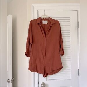 acacia swimwear Cotton Gauze Kapa’a Romper in Rust